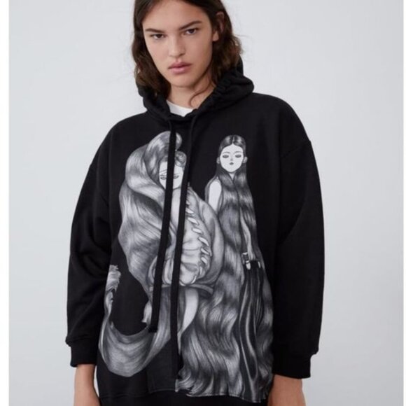 😉🖤HAVING SOME FUN! Cute ZARA Graphic Image Sweatshirt Hoodie in Black & White - Picture 3 of 9